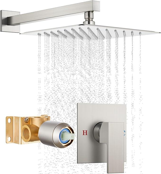 Cinwiny Shower Faucet Set,Shower Head and Handle Set with Valve,Single Handle,Wall Mount 10 Inch Showerhead for Modern Bathroom,Brushed Nickel - ModernBath