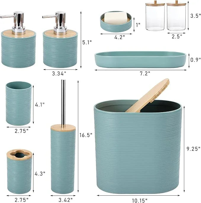 XLHOMO Blue Bathroom Set, Light Blue Bathroom Accessories Set with Trash Can, 2PCS Soap Dispensers, Soap Dish, Toothbrush Holder, Toothbrush Cup,Toilet Brush, Tray and Qtip Holders for Bathroom Decor - ModernBath