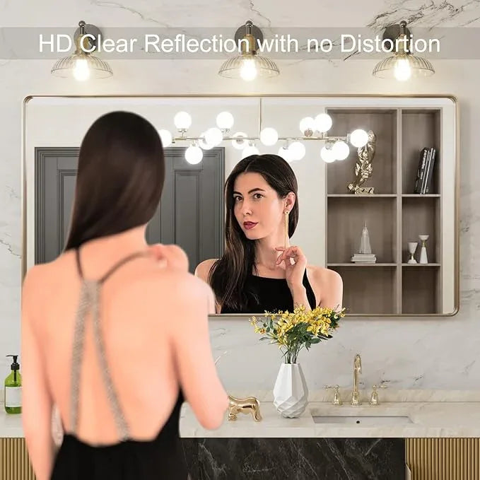 LOAAO 60”X30” Gold Bathroom Mirror, Rounded Rectangle Gold Frame Mirror, Brushed Gold Bathroom Vanity Mirror Wall-Mounted, Anti-Rust, Tempered Glass, Hangs Horizontally or Vertically - ModernBath