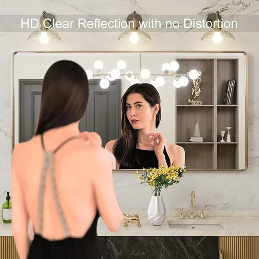 LOAAO 60”X30” Gold Bathroom Mirror, Rounded Rectangle Gold Frame Mirror, Brushed Gold Bathroom Vanity Mirror Wall-Mounted, Anti-Rust, Tempered Glass, Hangs Horizontally or Vertically - ModernBath