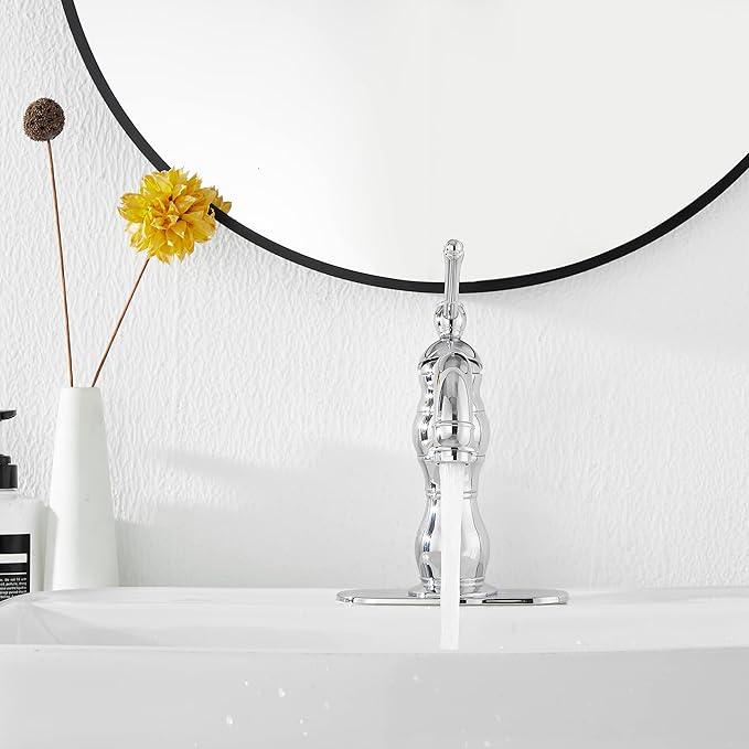 Chrome Bathroom Faucet GGStudy 360° Swivel Bathroom Vanity Faucet Single Handle One Hole Bathroom Sink Faucet Basin Matching Pop Up Drain with Overflow - ModernBath