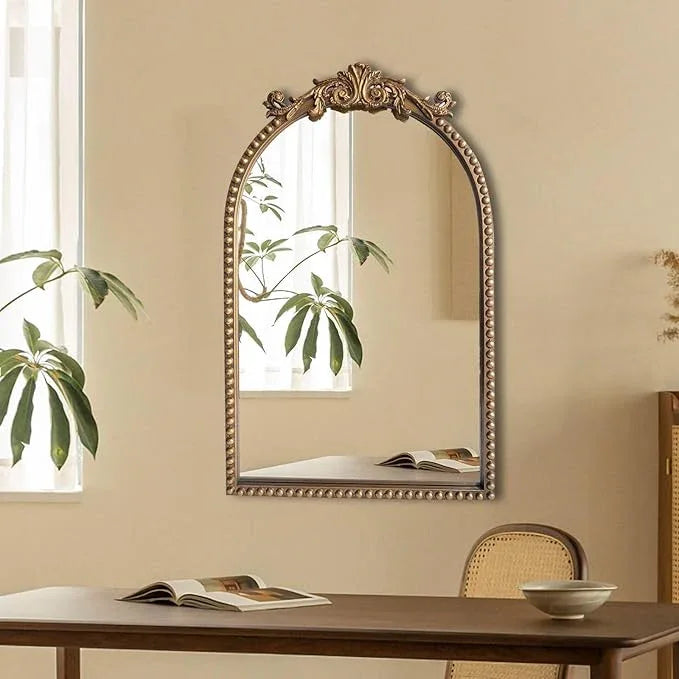 BAODANFU Arendahl Traditional Vintage Arch Mirror, 20" X 30" Baroque Ornate Accent Wall Mirrors Decorative Beaded Frame for Bathroom Sink, Entryway, Bedroom Vanity, Over Mantel Fireplace Wall Decor - ModernBath