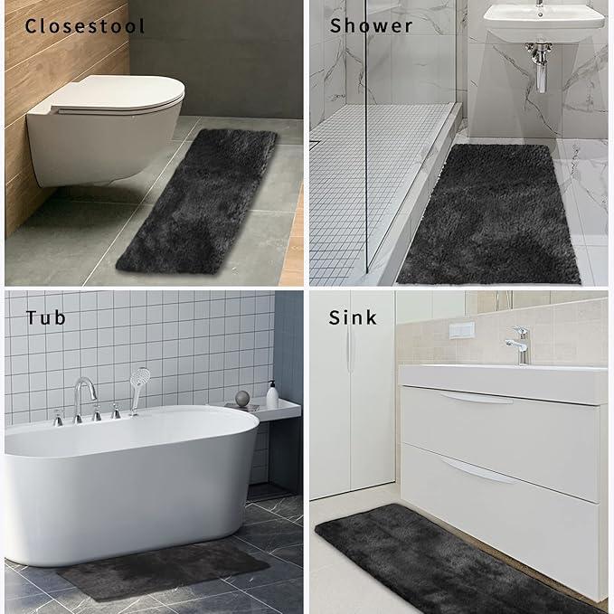 FIFU Bathroom Runner Rug 24" W x 60" L, Bath Mats for Bathroom, Bedroom & Kitchen, Non-Slip Rubber Latex Backing, Comfort & Soft Shower Bathmat & Carpet for Sink, Home & Hallways, Black - ModernBath
