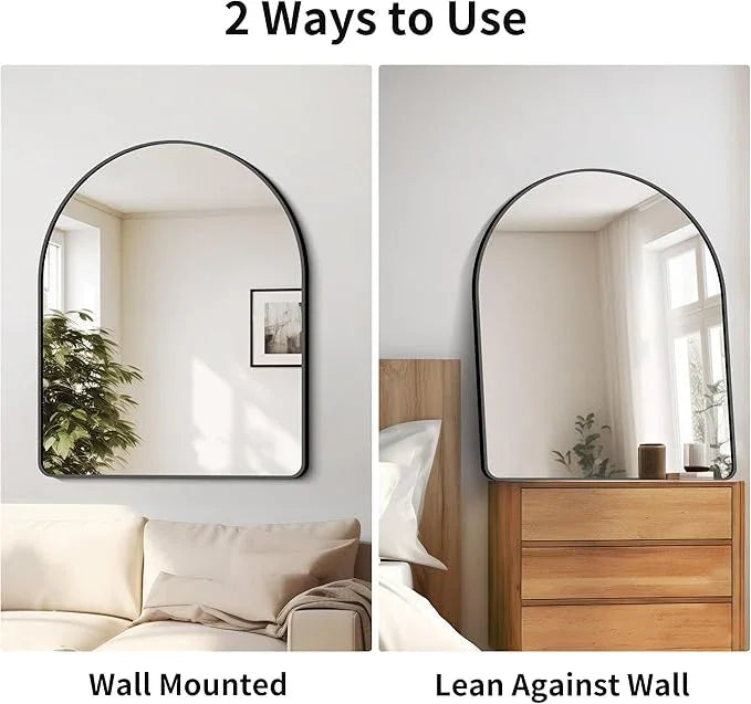 FORBATH Arched Bathroom Mirror 30x36 Inch, Bathroom Mirror Wall Mounted Modern Black Aluminum Frame Decor Dresser Mirror for Bedroom Living Room Entryway, Hanging or Leaning Against Wall - ModernBath
