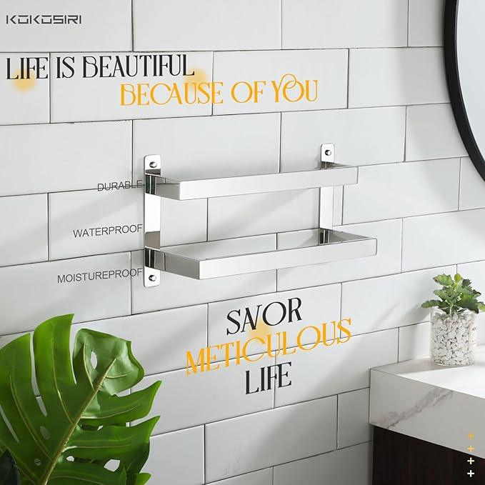 KOKOSIRI Towel Bars Hand Towel Holders 16 Inches Chrome Bathroom 2-Tiers Ladder Towel Rails Wall Mounted Towels Shelves Rack Polished Stainless Steel, B5008CH-L16 - ModernBath