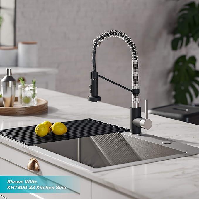 KRAUS Bolden Commercial Style 2-Function Single Handle Pull Down Kitchen Faucet in Stainless Steel/Matte Black, KPF-1610SSMB (Pack of 1) - ModernBath