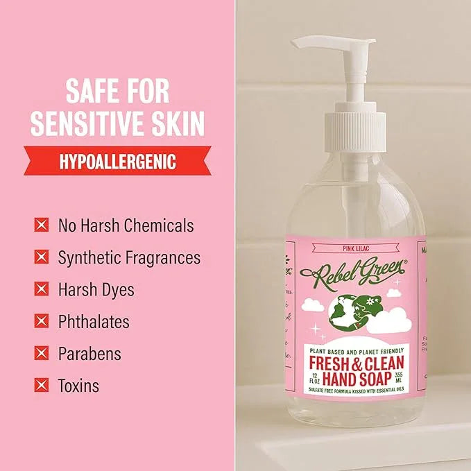 Rebel Green Fresh & Clean Hand Soap - Natural Liquid Hand Soap for Bathroom & Kitchen - Pink Lilac, 12 Fl oz, Pack of 2 - ModernBath