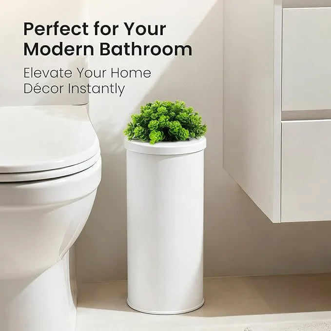 Cesun Toilet Paper Storage Bin, Enclosed Toliet Paper Holder with 3-Roll Capacity, White Stainless Steel Canister with Decorative Green Plant Lid - ModernBath