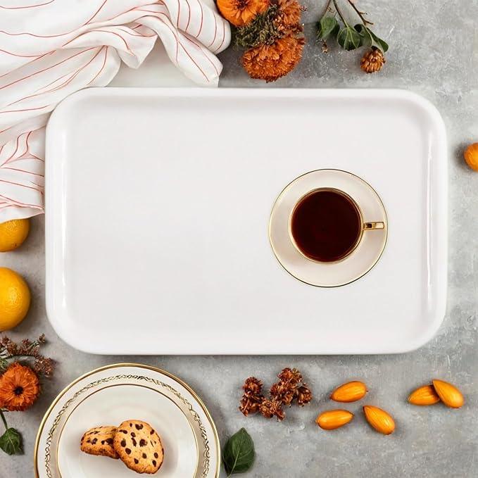 Yew & Tulip Natural Marble Vanity Tray, 12"x 8"x 0.7" Glossy White Serving Tray for Bathroom, Kitchen, Vanity, Home Decor, Wedding etc. (Polished White) - ModernBath