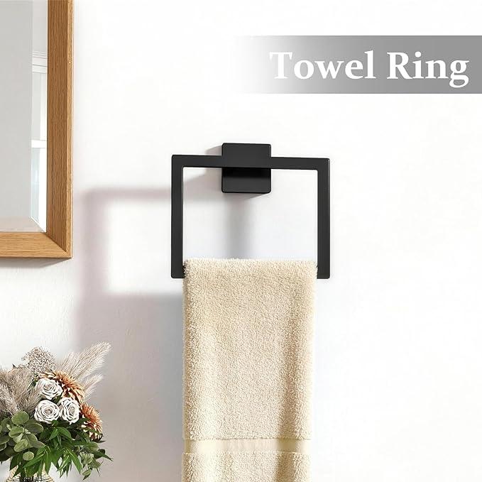 Matte Black Bathroom Accessories Hardware Set 5-Piece, Stainless Steel Towel Racks for Bathroom, 16 Inch Bath Towel Bar Set Wall Mounted - ModernBath