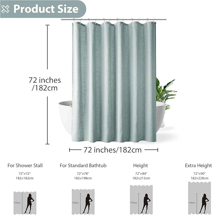 Jowels Blue Linen Shower Curtain, Boho Farmhouse Shower Curtain Set for Bathroom, 200GSM Luxury Weighted Water Resistant Fabric Textured Shower Curtains with 12 Metal Hooks, 72Wx72H - ModernBath