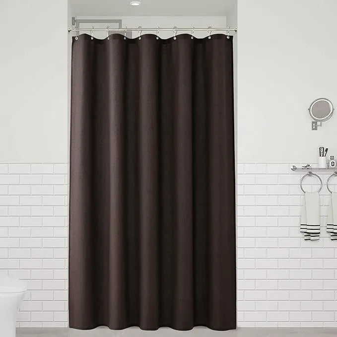 Naturoom Chocolate Brown 54 Inch Shower Curtain - Stall Narrow Half Linen Ultra Thick Fabric Shower Curtain Set with Hooks, Boho Farmhouse Rustic RV Camper Bath Curtains for Bathroom, 54x78 - ModernBath