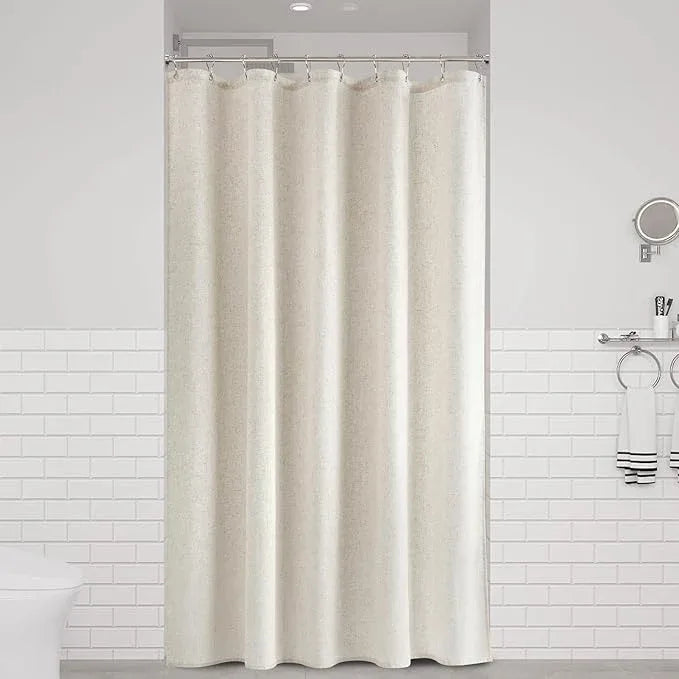 Naturoom 54 Inch Shower Curtain - Narrow Half Small Beige Linen Ultra Thick Fabric Shower Curtain Set with 10 Hooks, Natural Boho Farmhouse Rustic RV Camper Bath Curtains for Bathroom, Cream - ModernBath