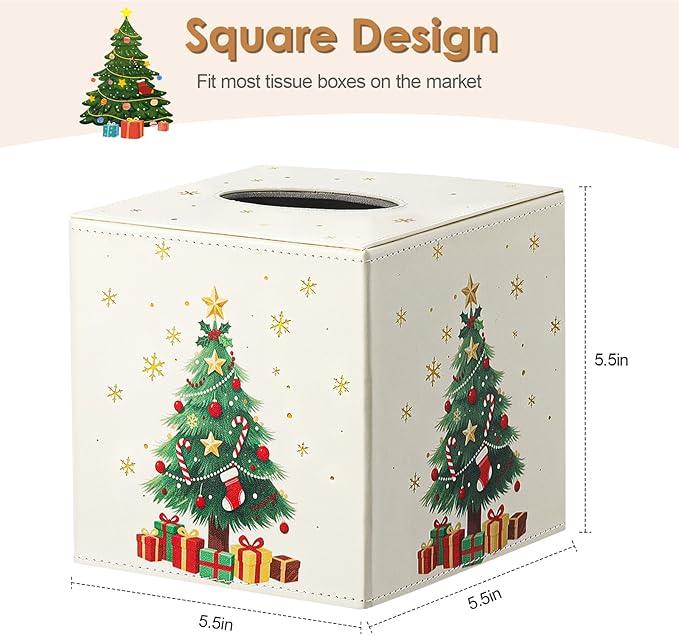 Luxspire Christmas Tissue Box Cover, 5.51" Square Tissue Box Cover with Magnetic Closure, Tissue Box Holder Christmas Decor for Living Room Bedroom Countertop Cars Hotels, Christmas Tree - ModernBath