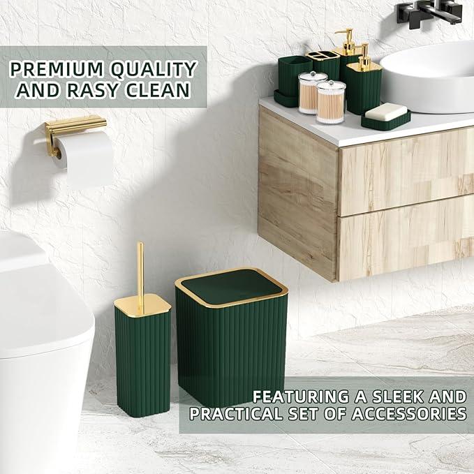 XLHOMO Bathroom Set - 26PC Bathroom Set with Shower Curtain and Rugs, Bathroom Accessory Set, Dark Green Bathroom Accessories Set, Trash Can & Soap Dispenser - ModernBath