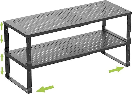 Expandable Cabinet Shelf Organizer Storage Spice Rack Shelves for Kitchen Stackable Adjustable Pantry Cupboard Bathroom Countertop Desktop(2Packs/Black/Large-with Hole) - ModernBath