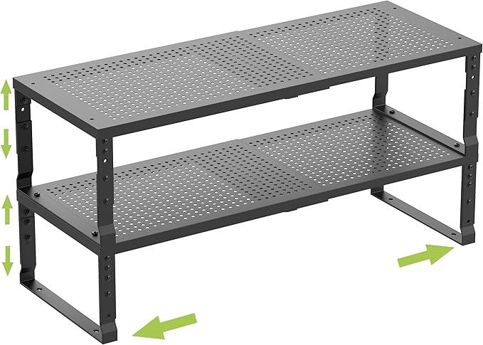 Expandable Cabinet Shelf Organizer Storage Spice Rack Shelves for Kitchen Stackable Adjustable Pantry Cupboard Bathroom Countertop Desktop(2Packs/Black/Medium-with Hole) - ModernBath