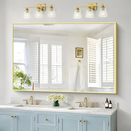 COFENY 40x60inch Gold Bathroom Mirror, Gold Rectangle Mirror with Frame, Large Rectangular Wall Mirrors for Bathroom, Living Room, Hair Salon, Big Farmhouse Mirror Hang Horizontal/Vertical - ModernBath
