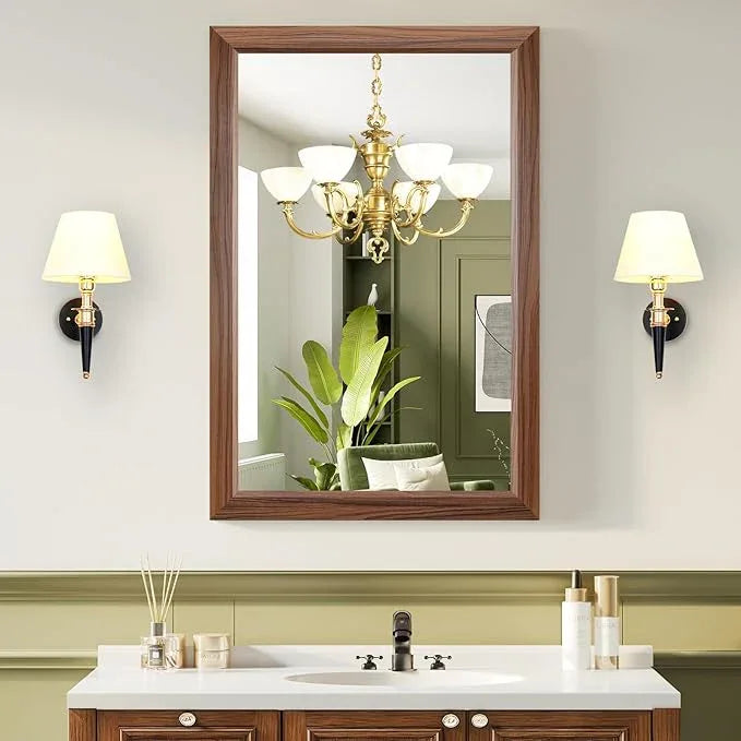 Bathroom Mirror for Over Sink,24x36Inch Thick Anti-Rust Wood Grain Metal Frame, Rectangle Decorative Wall Mirror with HD Tempered Glass, Horizontal or Vertical Mount for Vanity, Bathroom,Living Room - ModernBath