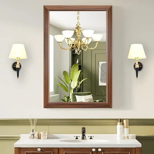 Bathroom Mirror for Over Sink,24x36Inch Thick Anti-Rust Wood Grain Metal Frame, Rectangle Decorative Wall Mirror with HD Tempered Glass, Horizontal or Vertical Mount for Vanity, Bathroom,Living Room - ModernBath