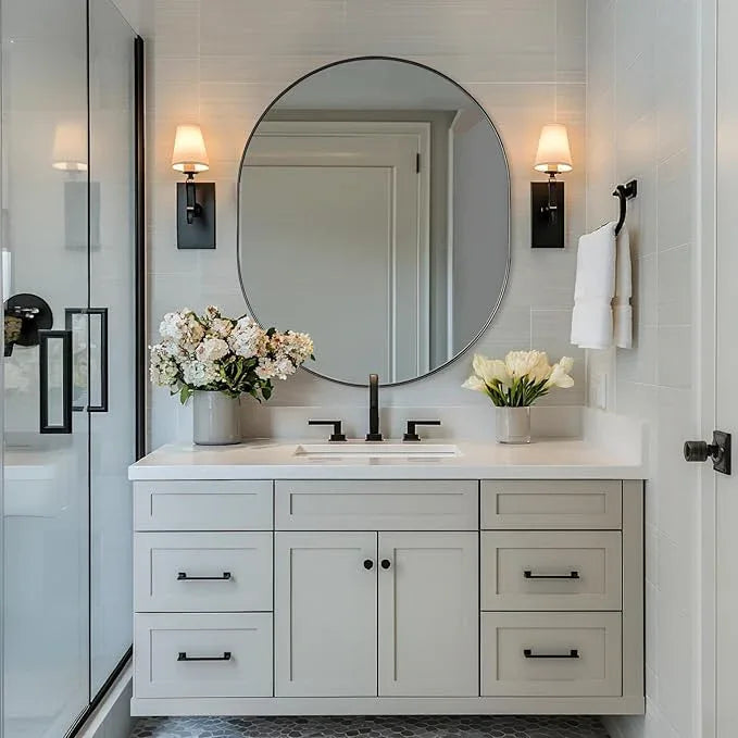 ANDY STAR 30x36'' Oval Mirror, Black Oval Mirror Pill-Shaped Design in Stainless Steel Metal Frame for Bathroom, Entryway, Living Room, Contemporary 1" Deep Wall Mount Vertical or Horizontal - ModernBath