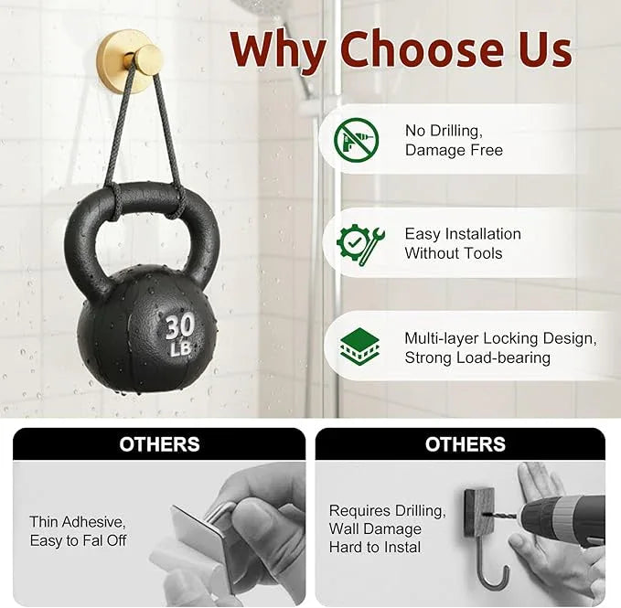 Upgraded Suction Cup Hooks for Door Wreaths, Heavy Duty Wreath Hangers for Front Door, Glass Window and Outdoor use, Strong Suction Vacuum Hook for Towels, Robes & Decorations(4 Pack, Gold) - ModernBath