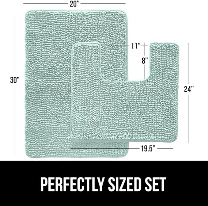 GORILLA GRIP Bathroom Rug Sets, Soft Chenille 2 Piece Area Rugs Set, Toilet Base Mat and 30x20 Carpet, Absorbent Microfiber Washable Mats Dry Quickly, Home Décor and Bath Room Accessories, Seablue - ModernBath