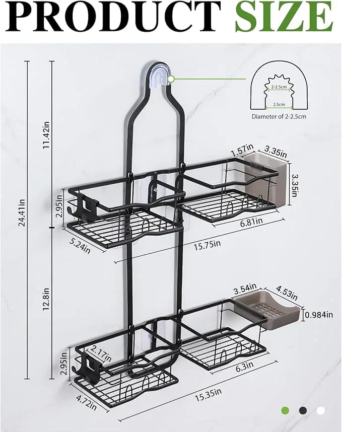CUETWT Shower Caddy Hanging, Rustproof Shower Organizer Over Showerhead with Hooks for Razor & Sponge, Bathroom Storage Rack with Soap Holder for Shampoo - ModernBath