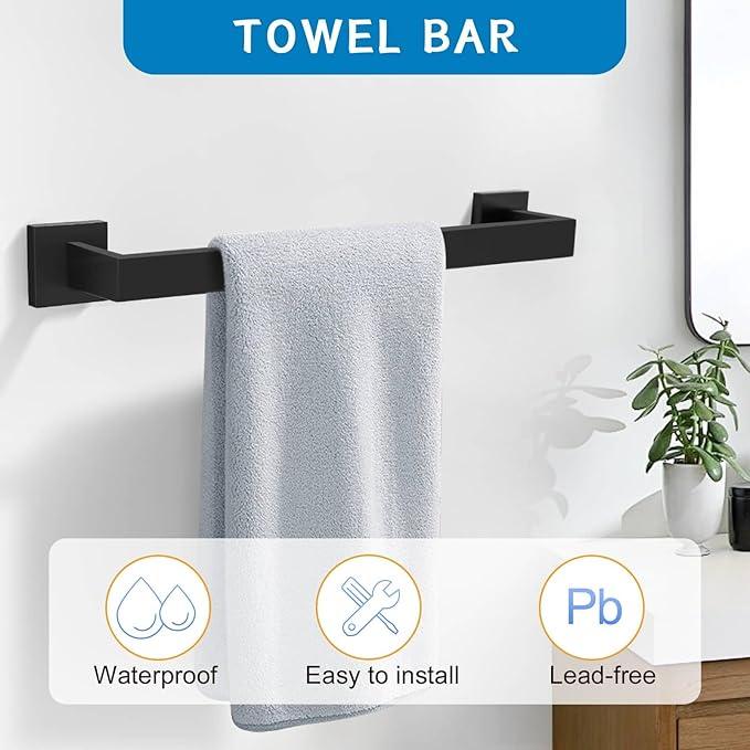 Matte Black 5 Pieces Bathroom Hardware Accessories Set Towel Bar Towel Holder Towel Racks Set for Bathroom,Stainless Steel Wall Mounted 16-Inch Towel Bar - ModernBath