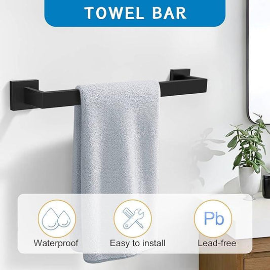 TNOMS Matte Black 10 Pieces Bathroom Hardware Accessories Set Towel Bar Set Towel Holder Racks Set for Bathroom,SUS304 Stainless Steel,Wall Mounted 16-Inch - ModernBath