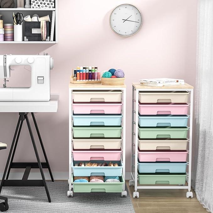 Rolling Storage Cart with Drawers,Utility Cart With 8 Drawers and Wooden Tabletop,Rolling Drawer Cart,Storage Drawer Cart for Living Room,Classroom,Bedroom,Bathroom,Dorm,Office,Rainbow - ModernBath