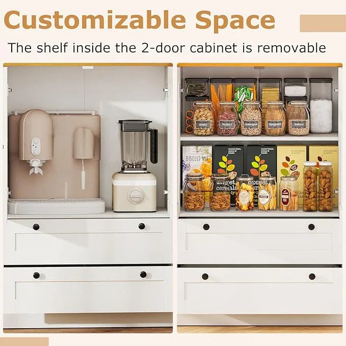 LOKO 47.5” Tall Buffet Cabinet with Storage, Modern Storage Cabinet with 3 Doors & 2 Large Drawers, Farmhouse Kitchen Pantry with Removable Shelf for Dining Room, Living Room, Home Bar - ModernBath