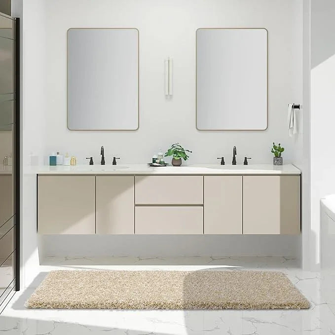 Yimobra Luxury Bathroom Rugs, Fluffy Bath Mats, Non Slip, Water Absorbent Microfiber, Machine Washable, Plush Runner Shower Rugs, Thick Matts for Bathroom Floor/Tub, 70"x 24", Light Beige and White - ModernBath
