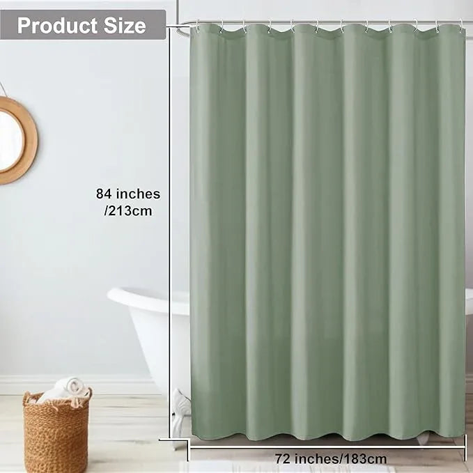 OVZME Zora 84 Inch Shower Curtain Set with 12 Plastic Hooks, Plain Fabric Sage Green Shower Curtain for Bathroom - Extra Long Shower Curtain, Water Resistance, Machine Washable Soft Cloth, 72WX84L - ModernBath