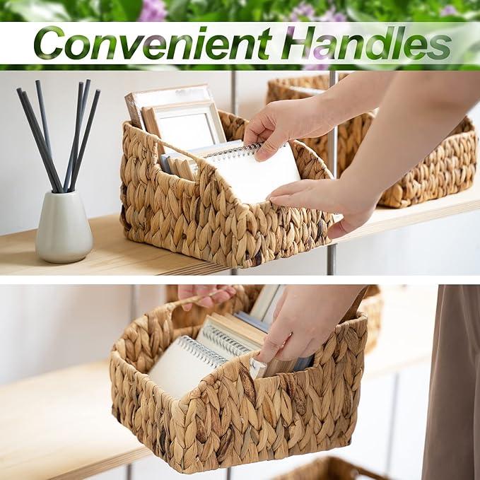 FairyHaus Wicker Baskets 2 Pack, Natural Large Wicker Baskets for Storage, Nesting Hand-woven Water Hyacinth Wicker Baskets for Organizing with Built-in Handles, 9"L x 11"W x 7"H - ModernBath