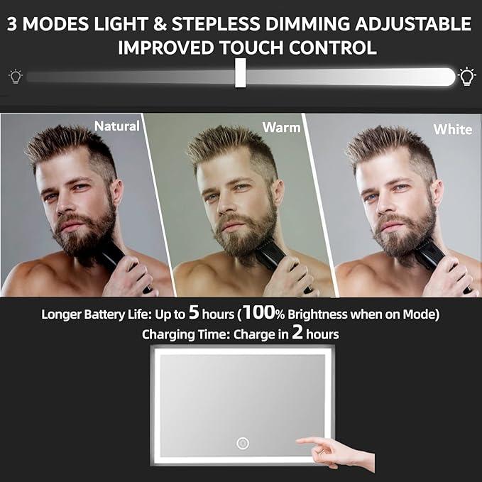 Rechargeable 5 Way Mirror for Hair Cutting, Real Glass Adjustable Trifold Mirror with Light & Telescoping Hooks for Makeup & Styling - Portable DIY Tool to Cut, Trim or Shave Your Head & Neckline - ModernBath