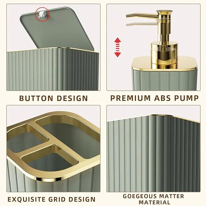 XLHOMO 26PC Bathroom Accessories Set - Gorgeous Sage Green Bathroom Set, Bathroom Accessory Set, Shower Curtain Set with Bathtub Mats for Shower Tub, Trash Can & Soap Dispenser - ModernBath