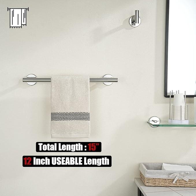 JQK Chrome Towel Bar, 15 Inch 304 Stainless Steel Thicken 0.8mm Towel Rack Bathroom, Towel Holder Polished Finished Wall Mount, Useable Length 12 Inch, TB110L12-CH - ModernBath