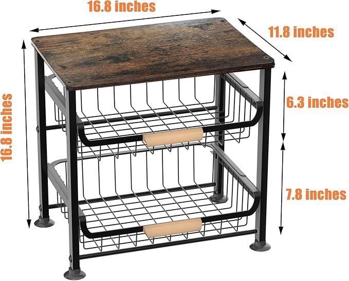 3-layer Kitchen Fruit Storage Basket Snack Rack, Countertop & Desktop Pull-out Metal Basket with Handle, Organizers - ModernBath