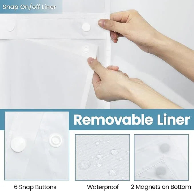 EUTXL Stall No Hook Shower Curtain with Snap in Liner,230GSM Waffle Weave Shower Curtains for Bathroom,36W x 74H,White - ModernBath
