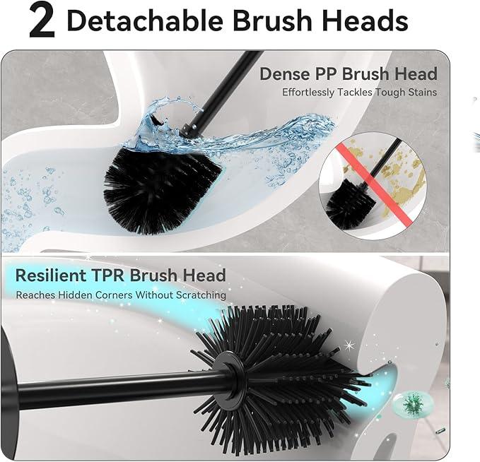 DOWRY Toilet Bowl Brush and Holder for Bathroom Storage Organization Deep Cleaning Covered Brush Cleaner Black Toilet Brush with 2 Brush Holders,Black Square - ModernBath