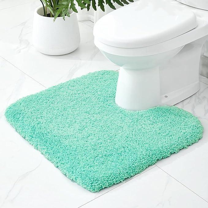 Ruggnovea Toilet Rugs U-Shaped Mat 24x22, Contour Bathroom Mat - Ultra Soft & Absorbent Microfiber, Quick-Dry, Machine Washable with High Density Foam Latex Non Slip Backing, Spa Blue - ModernBath