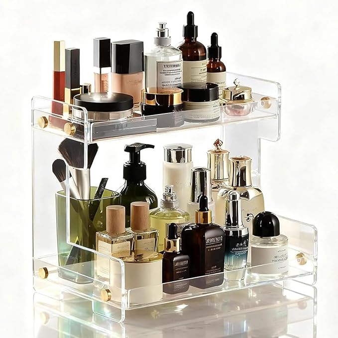 NEWRAIN Bathroom Organizer Countertop, Makeup 2-Tier Organizer Counter Organizer for Cosmetics, Vanity Holder for Lipstick,Cabinet Organizers and Storage