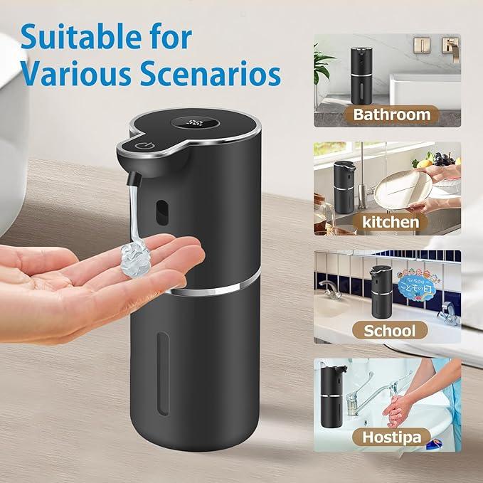 Automatic Liquid Soap Dispenser 12.8oz, Rechargeable & 6 Levels Soap Adjustable with Digital Display, Wall Mount, Waterproof, Touchless Hand/Dish Soap Dispenser for Kitchen, Bathroom, Hotel - ModernBath