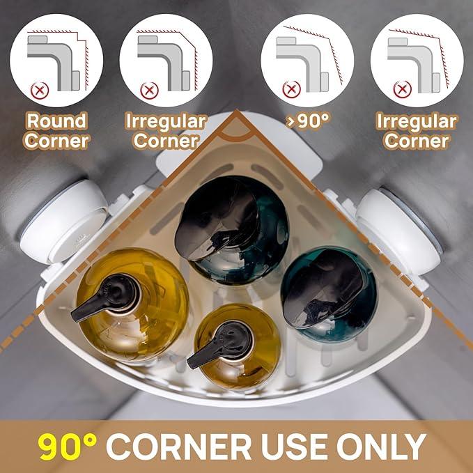 LEVERLOC Corner Shower Caddy Suction Cup, Shower Caddy Basket Powerful Suction Bathroom, Waterproof & Rustproof Organizer for Bathroom Storage, No-Drilling Removable (White) - ModernBath