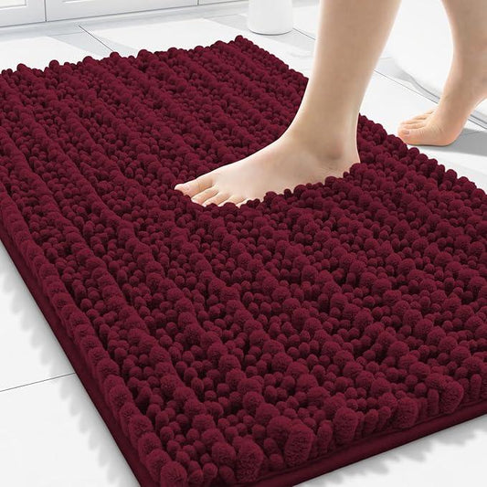 Smiry Bathroom Rugs Mat 30x20, Extra Soft Absorbent Chenille Bath Rugs, Non Slip Rubber Backing Machine Washable Quick Dry Bath Mats for Bathroom Floor, Tub, Shower, Home Decor Accessories, Burgundy - ModernBath