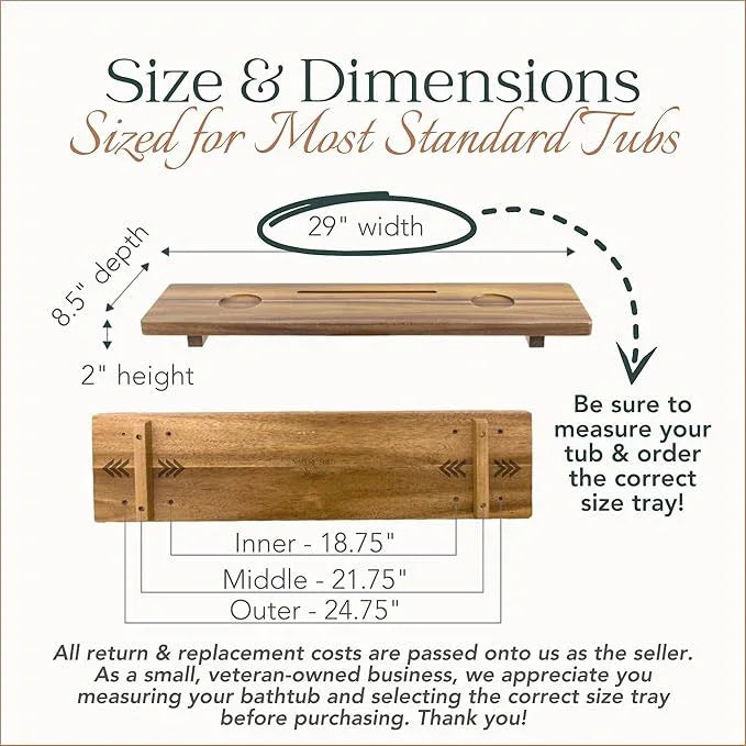 Premium Nature Shed Bathtub Tray for Standard Tubs | 29" Solid Acacia Luxury Bath Tray for Tub | Anti-Tip, Non-Toxic, Sustainable, Adjustable Bathtub Caddy | Bathroom Accessories Holders for Tub Tray - ModernBath
