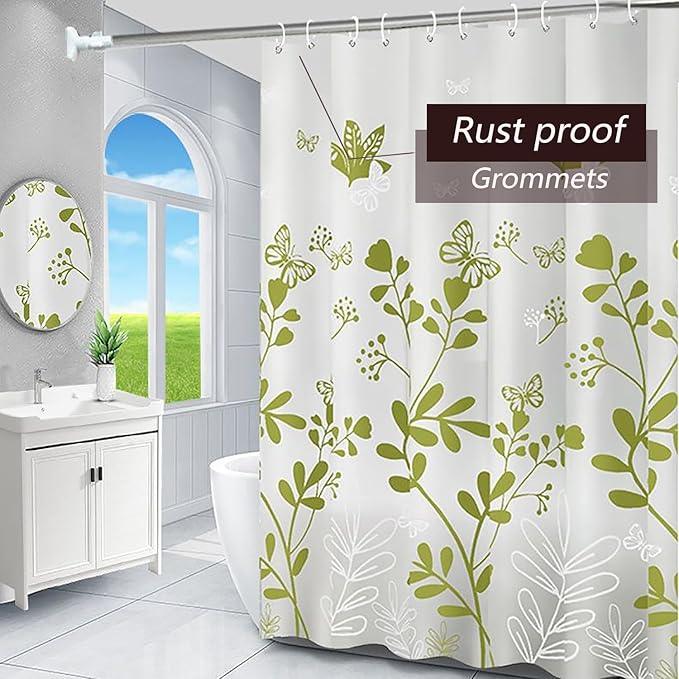 TIKABC Shower Curtain Liner, 4G PEVA Green Butterfly Shower Liner, Plastic Waterproof Shower Curtains, 72x72 inch with Grommet Holes 3 Magnetic Weights - ModernBath