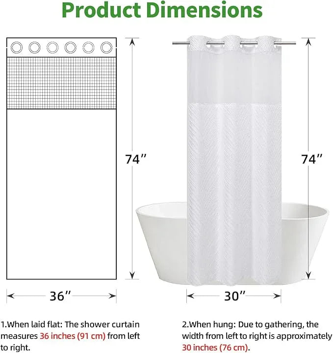 eachope stall no Hook Tufted Shower Curtain with snap in Liner Set, White Waterproof Fabric Inner Liner,Boho Style Shower Curtain with See Through top Window, White, 36Wx74H - ModernBath