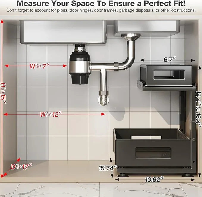 2 Pack Under Sink Organizer with Next-Gen Ball-Bearing Slides,2-Tier Pull Out Cabinet Storage,Height Adjustable Drawer Shelf for Bathroom,Kitchen,Laundry,Cabinet,Pantry(Patent Pending) - ModernBath